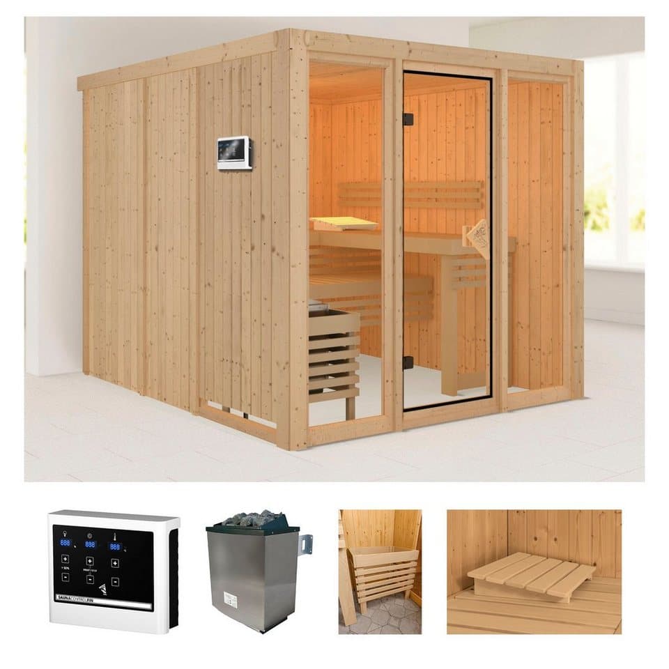 welltime Sauna Artja, BxTxH: 216 x 234 x 198 cm, 68 mm, (Set) Ofen 9 KW externe Strg easy