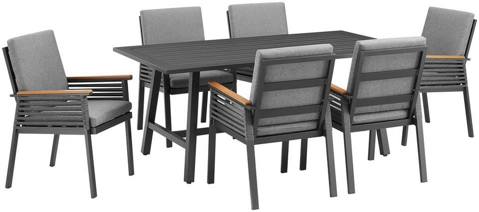KONIFERA Garten-Essgruppe Edessa, (Set, 19-tlg., 6x Sessel, 6x Sitzauflagen, 6x Rückenauflagen,1x Tisch), Tischplatte aus Alu-Lamellen,Armlehne mit Seilgeflecht&Noonwood-Latten - Thumbnail 2