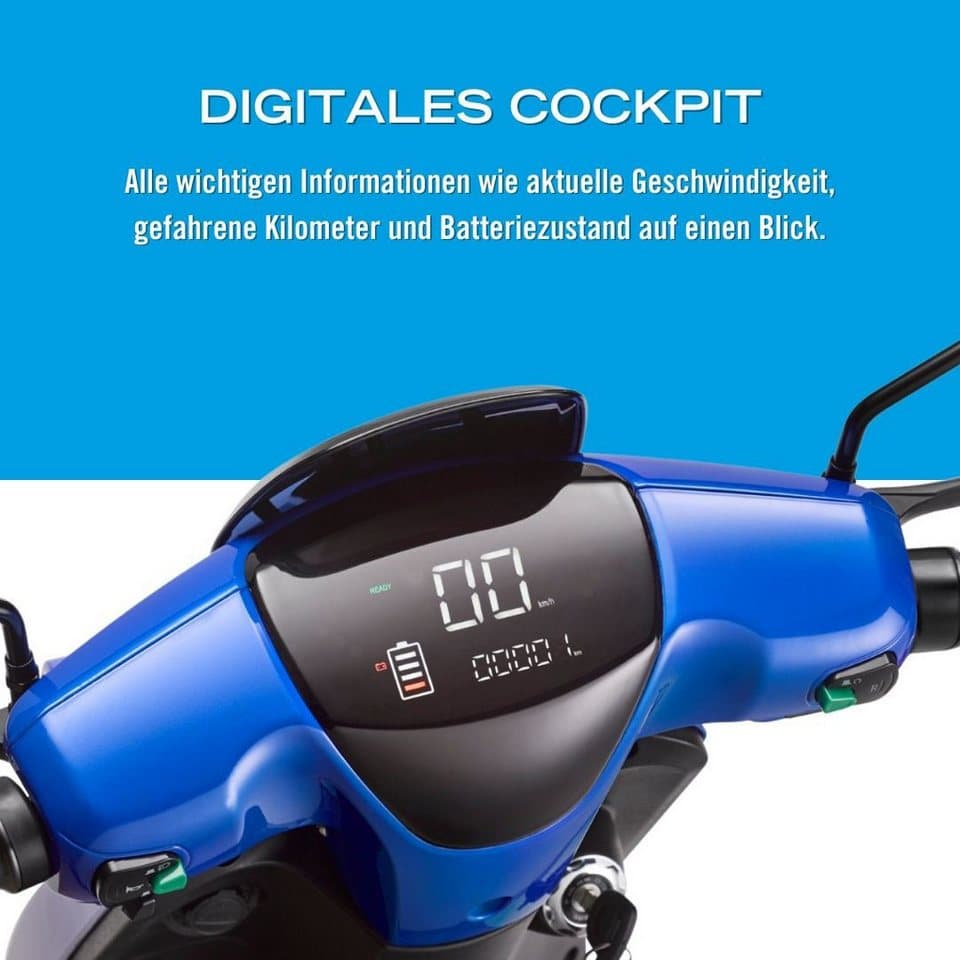 Blu:s E-Motorroller XT2000, 2000 W, 45 km/h, bis zu 50 km Reichweite, mit Straßenzul., 2 Sitzplätze, für Erwachsene - Thumbnail 6