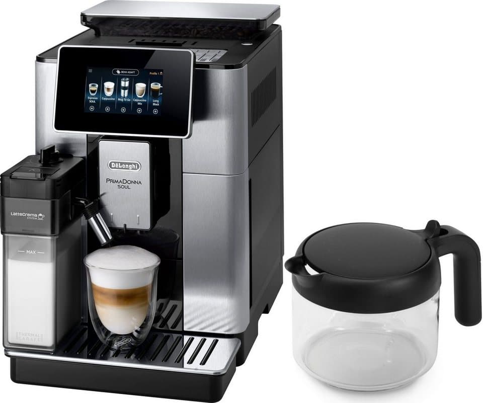 De'Longhi Kaffeevollautomat PrimaDonna Soul ECAM610.75.MB - Mit Kaffeekannen-Funktion, Inkl. Kaffeekanne, Bean Adapt Technology, Edelstahl, Scheibenmahlwerk - Bild 1