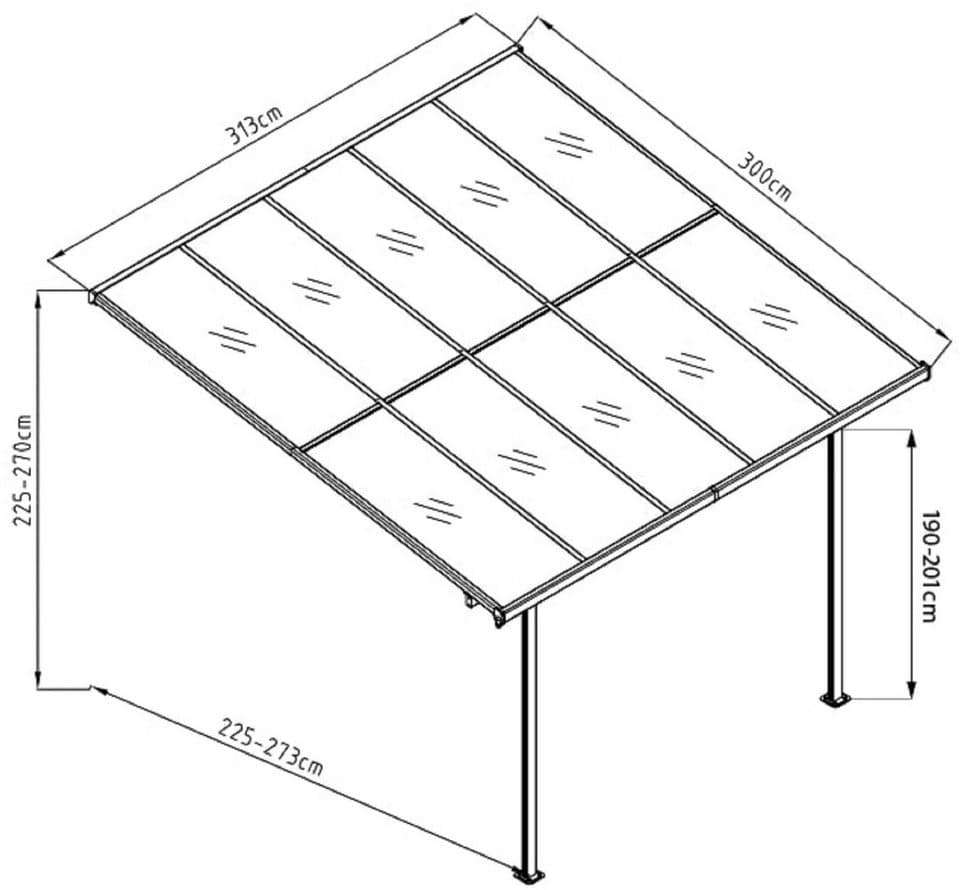 WESTMANN Terrassendach Bruce, BxT: 313x300 cm, Bedachung Doppelstegplatten, Rahmen aus pulverbeschichtetem Aluminium, schwarz - Thumbnail 7