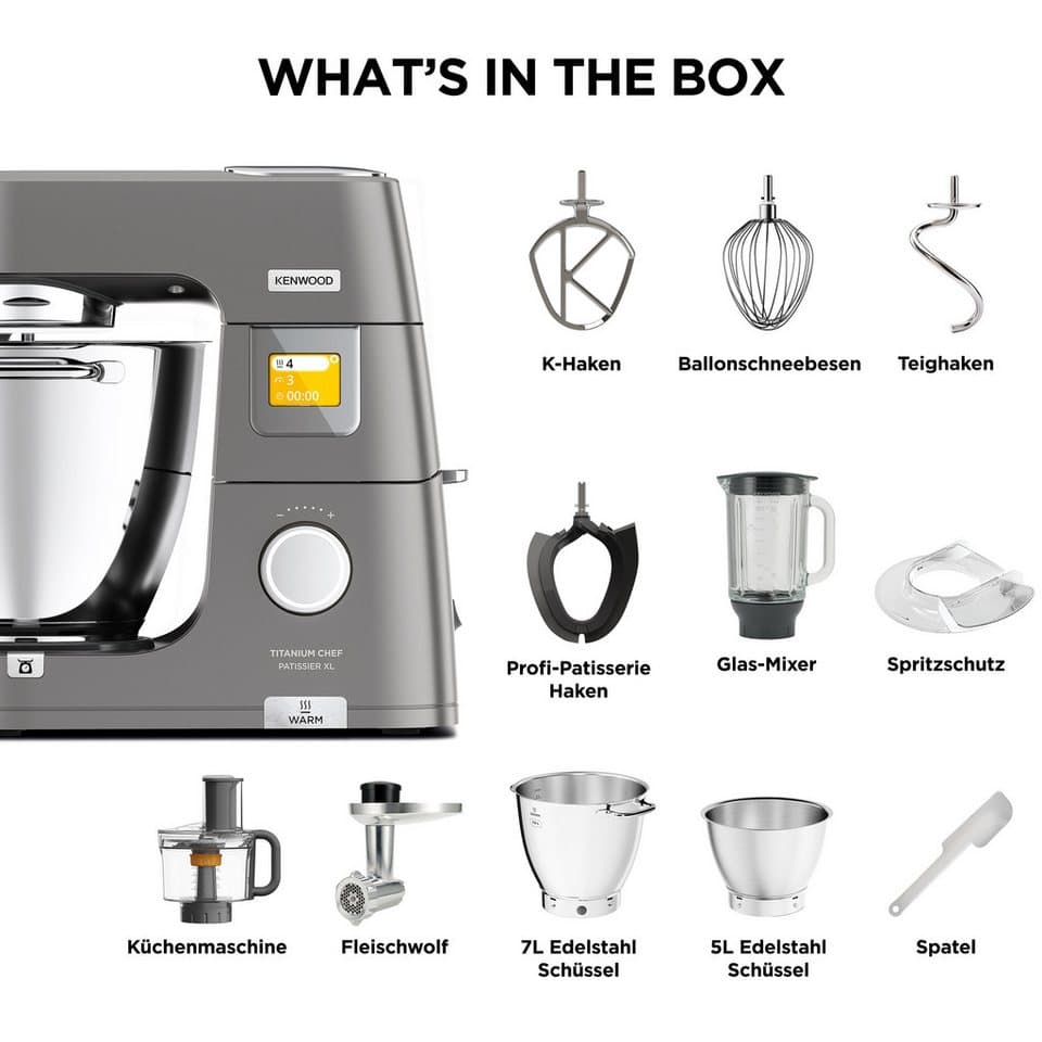 KENWOOD Küchenmaschine Titanium Chef Patissier XL KWL90.594SI, 1400 W, 7 l Schüssel, Wärmefunktion, zusätzliche 5 l Schüssel, inkl. umfangreiches Zubehör - Thumbnail 6