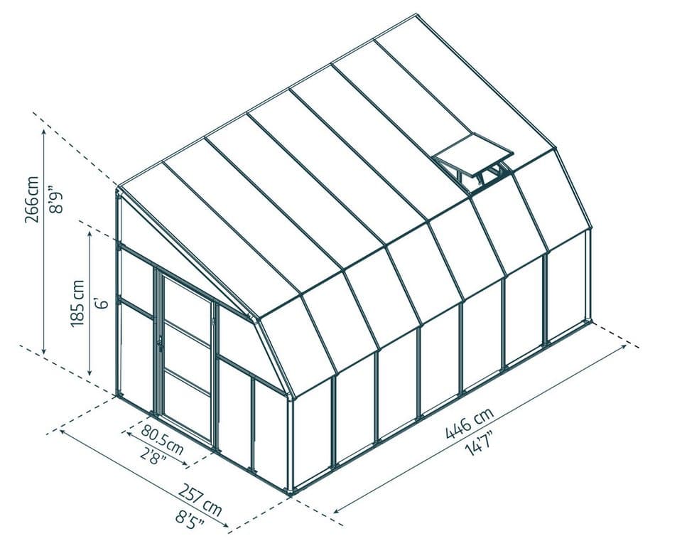 Palram - Canopia Gewächshaus Sun Room, BxTxH: 257 x 446 x 266 cm, BxLxH: 58 x 120 x 266 cm, 3 mm Wandstärke, lebenslang widerstandsfähige Wandpaneele - Thumbnail 5