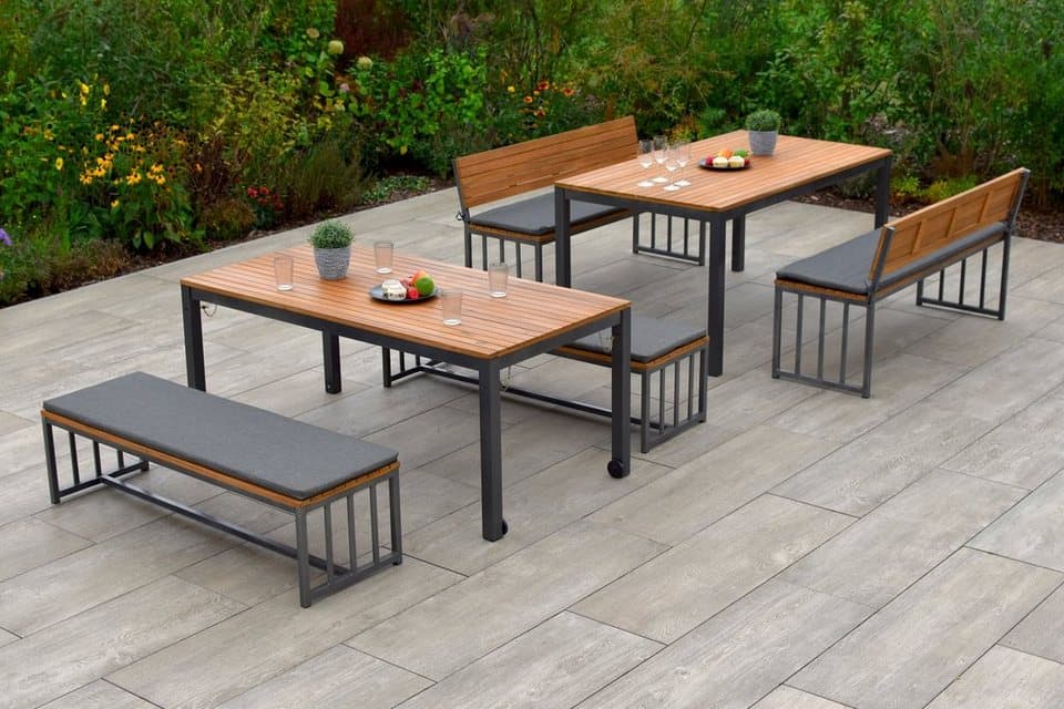 MERXX Garten-Essgruppe Milos, (Set, 10-tlg., 4 Bänke (2x mit und 2x ohne Rückenlehne), 2 Tische, 4 Sitzkissen), Set ist komplett ineinander verstaubar, geeignet für 12 Personen - Thumbnail 6
