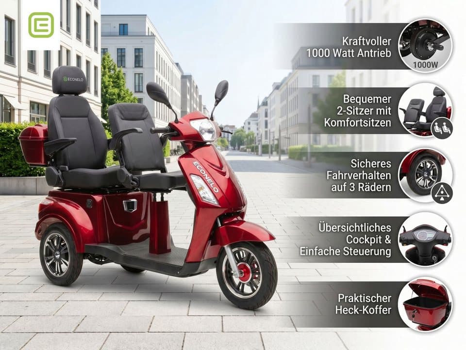 ECONELO Elektromobil, 1000 W, 25 km/h, Sicherheitsrollen gegen Kippen, 3 Geschwindigkeitsstufen - Thumbnail 8