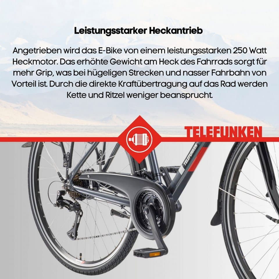 Telefunken E-Bike Trekkingrad E-Trekking Expedition XT485 Herren, 21 Gang Shimano Acera Schaltwerk, Kettenschaltung, Heckmotor, 536,5 Wh, Pedelec, Elektrofahrrad, Trekkingrad, Herren, innerhalb StVZO, 28 Zoll - Thumbnail 9