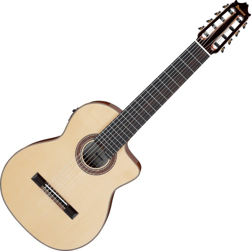 Ibanez Konzertgitarre GA3008CE-NT 8-String Natural High Gloss, 4/4, 8-saitige Konzertgitarre mit Tonabnehmer, Cutaway und Koffer