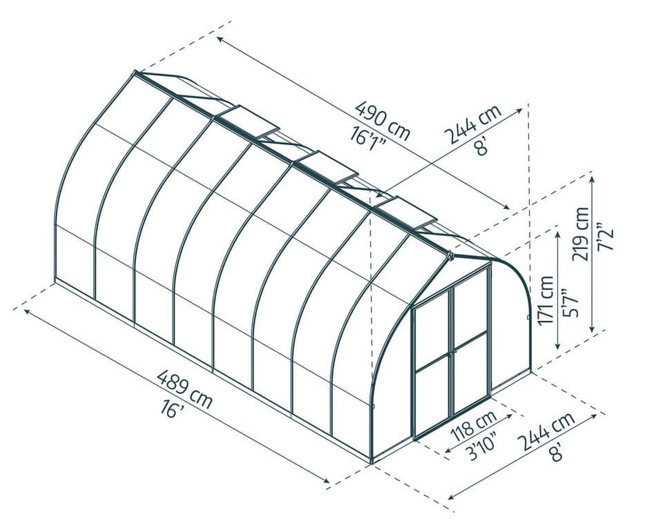 Palram - Canopia Gewächshaus Bella, BxTxH: 244 x 484 x 219 cm, BxLxH: 50 x 150 x 219 cm, 6 mm Wandstärke, lebenslang widerstandsfähige Wandpaneele - Thumbnail 5