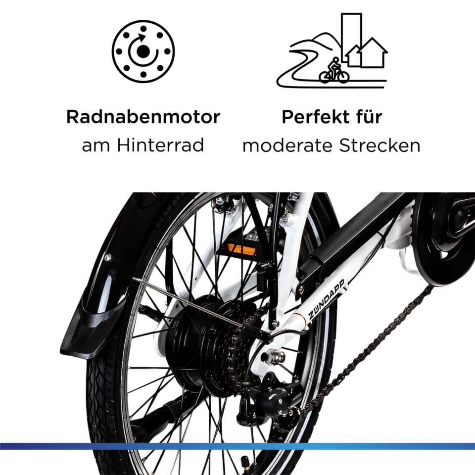 Zündapp E-Bike Klapprad Z101, 6 Gang Shimano Tourney Schaltwerk, Kettenschaltung, Heckmotor, 270 Wh, Pedelec, Elektrofahrrad für Damen u. Herren - Thumbnail 5