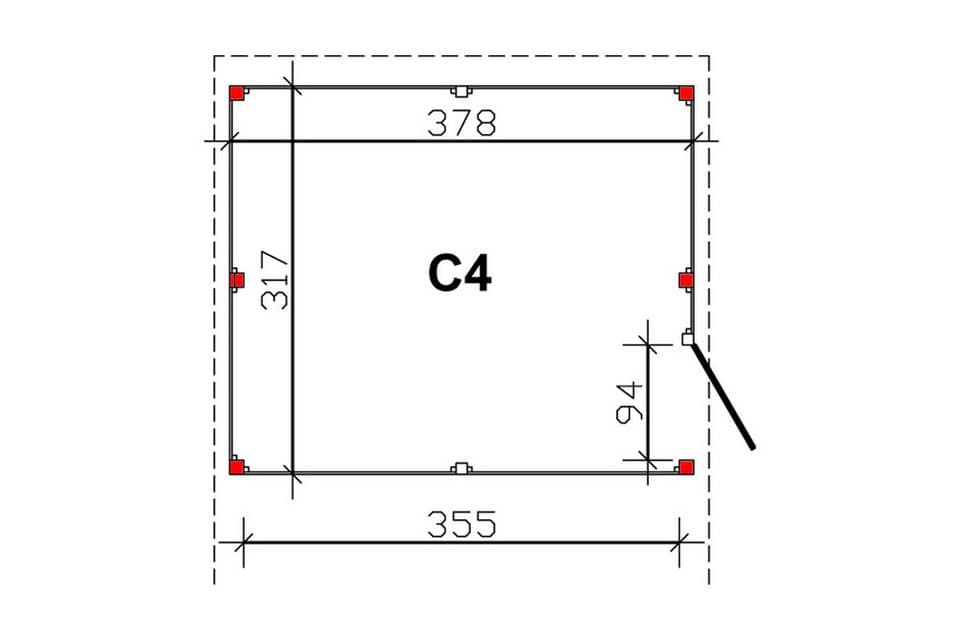 Skanholz Carport-Geräteraum Abstellraum C4, BxT: 378x317 cm, aus Profilschalung - Thumbnail 3