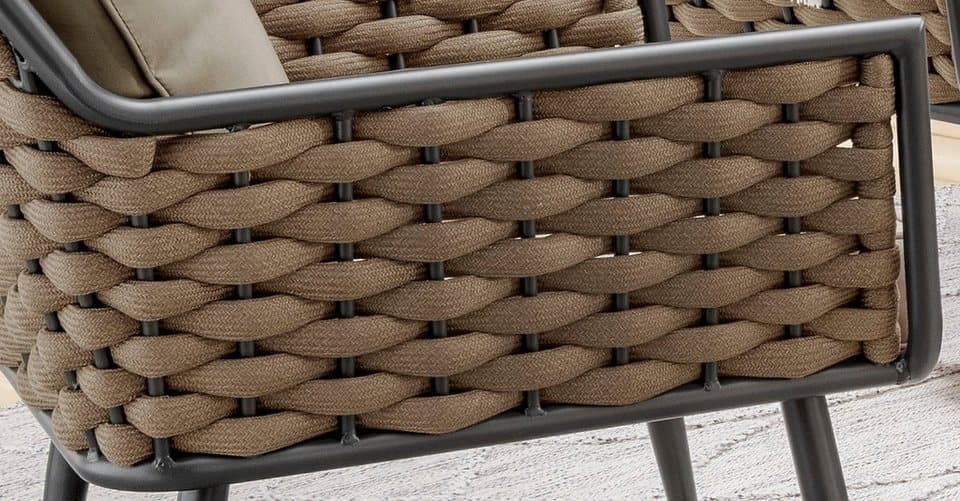 Destiny Gartenlounge-Set RAVENNA Set, Tisch 109x60x45cm, Beistellt. 60x60x40cm, coffee, (Set, 12-tlg., 2 Sessel, 1 Sofa, inkl. Polster, 1 Tisch, 1 Beistelltisch), Aluminium, Olefin-Rope - Thumbnail 2
