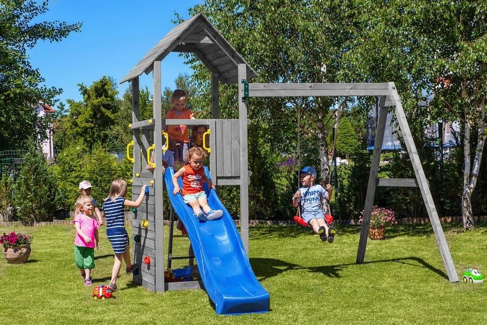 FUNGOO Spielturm CAROL 2 GREY, mit Schaukel & Rutsche, Kletterwand - Bild 1