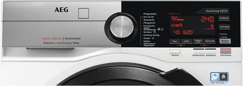 AEG Waschtrockner 9000 SensiDry® L9WEF80690, 9 kg, 6 kg, 1600 U/min, AbsoluteCare®: Wärmepumpe und kein Einlaufen von Wolle und Seide - Thumbnail 2