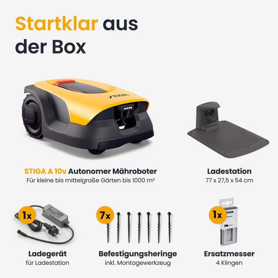 STIGA GARDEN Rasenmähroboter A 10v, bis 1000 m² Rasenfläche, (Set), App-Steuerung, Mehrzonen-Management, RTK+KI-Kamera+VISTA-Technologie - Thumbnail 10