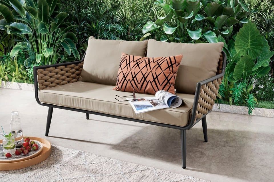 Destiny Gartenlounge-Set RAVENNA Set, Tisch 109x60x45cm, Beistellt. 60x60x40cm, coffee, (Set, 12-tlg., 2 Sessel, 1 Sofa, inkl. Polster, 1 Tisch, 1 Beistelltisch), Aluminium, Olefin-Rope - Thumbnail 5