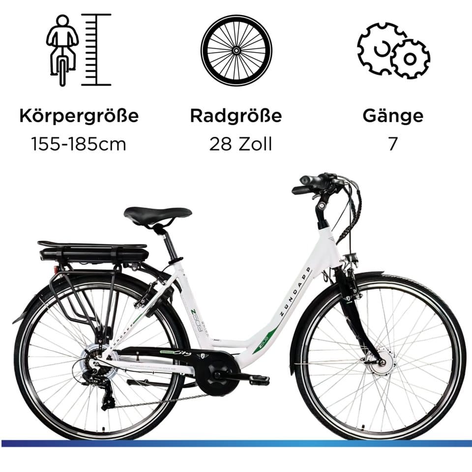 Zündapp E-Bike Cityrad Z503, 7 Gang Shimano Tourney RD-TY21 Schaltwerk, Kettenschaltung, Frontmotor, 536 Wh, Pedelec, Elektrofahrrad für Damen u. Herren - Thumbnail 3