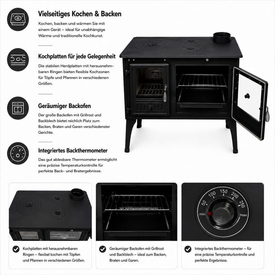 Hanseatic Festbrennstoffherd Vesta, 8,6 kW, Zeitbrand - Thumbnail 4