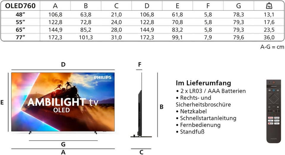 Philips 77OLED760/12 OLED-Fernseher (194 cm/77 Zoll, 4K Ultra HD, Smart-TV, Ambilight, P5 AI Bildoptimierung, Dolby Vision, Gaming, Alexa) - Thumbnail 19