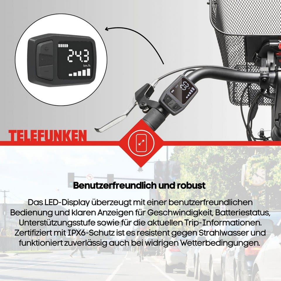 Telefunken E-Bike Cityrad Multitalent RC830, 3 Gang Shimano Nexus Schaltwerk, Frontmotor, 531,3 Wh, Pedelec, Elektrofahrrad für Damen u. Herren - Thumbnail 6