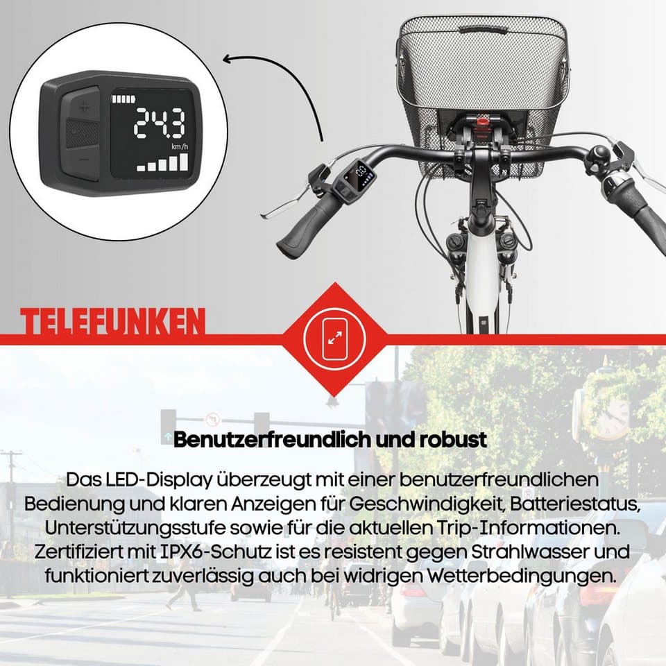 Telefunken E-Bike Cityrad Multitalent RC840, 7 Gang Shimano Nexus Schaltwerk, Frontmotor, 531,3 Wh, Pedelec, Elektrofahrrad für Damen u. Herren - Thumbnail 7