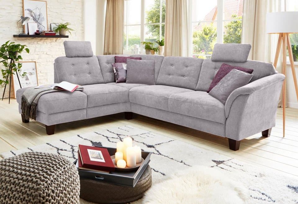 Home affaire Ecksofa Trondheim L-Form, mit Federkern und Knopfheftung im Rücken, Füße Buche dunkel
