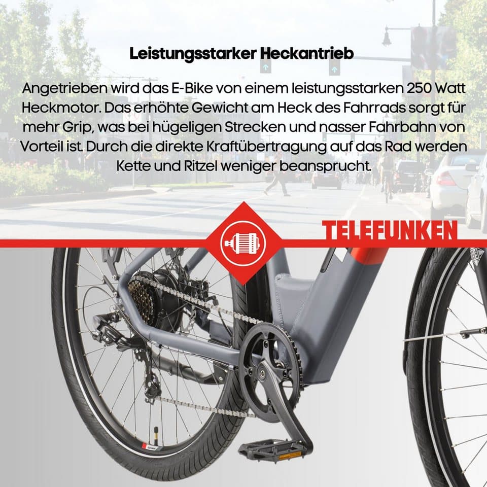 Telefunken E-Bike Cityrad E-City SUV300, 7 Gang Shimano Tourney Schaltwerk, Kettenschaltung, Heckmotor, 468 Wh, Pedelec, Elektrofahrrad, Damen u. Herren, innerhalb StVZO, 27,5 Zoll - Thumbnail 7
