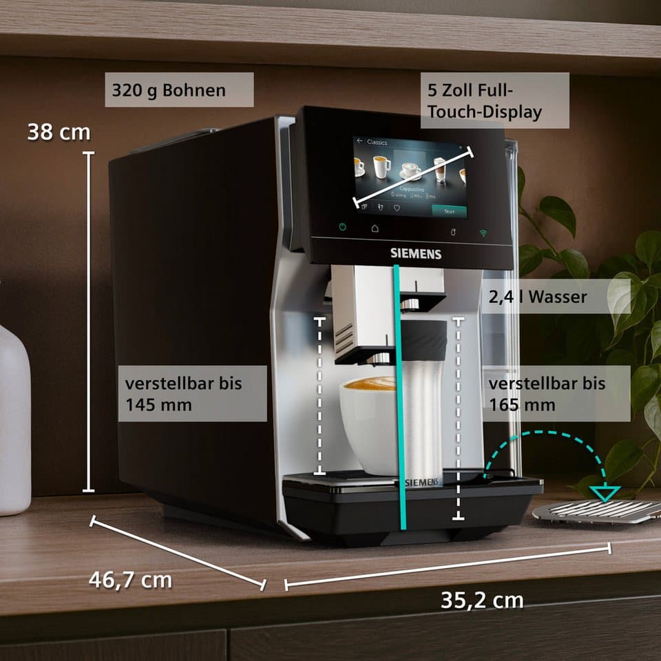 SIEMENS Kaffeevollautomat EQ700 TP725ET7, inkl. Thermo-Kaffeebecher, XL-Getränke, 20 Favoriten, farbiges Full-Touch-Display, Doppeltassenfunktion, sehr leise, silber - Thumbnail 19