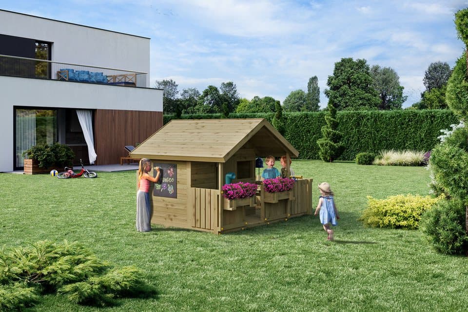 FUNGOO Spielhaus SUNNY BANDCORNER, mit großer Terrasse und Picknicktisch, Tafel, Periskop - Thumbnail 7