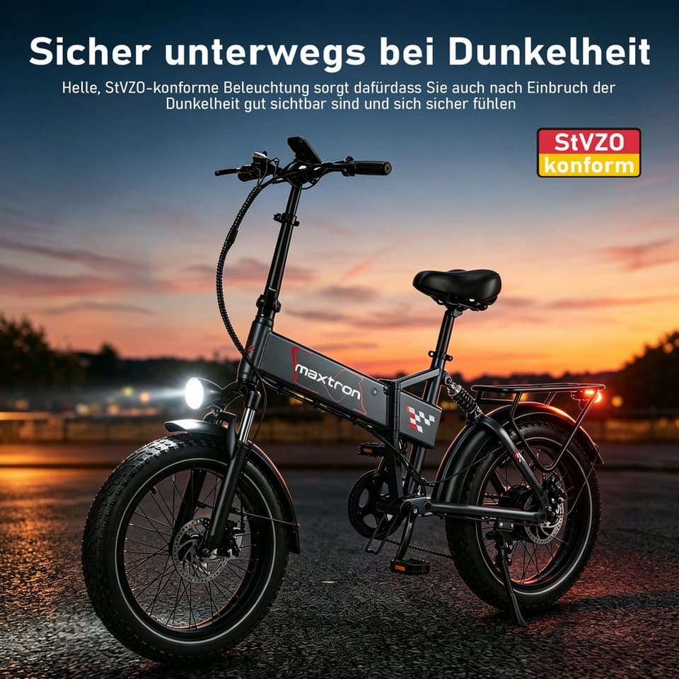 Maxtron E-Bike Klapprad Maxtron Polaris 20-Zoll Elektro-Fatbike, 7 Gang Shimano, Kettenschaltung, Heckmotor, 624 Wh, (Packung), mit 60 Nm Power – perfekt für City-Pendler - Thumbnail 7