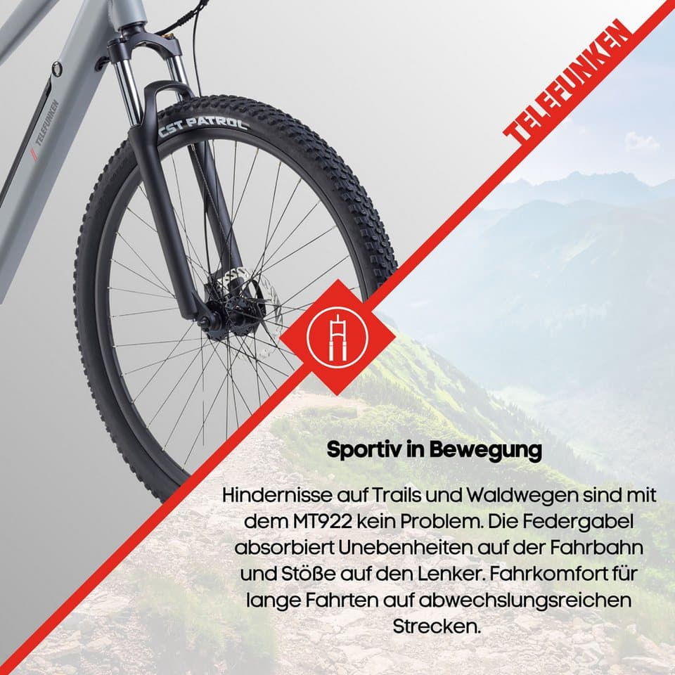 Telefunken E-Bike Mountainbike Aufsteiger MT922, 7 Gang Shimano TY300D Schaltwerk, Kettenschaltung, Heckmotor, 489,6 Wh, Pedelec, Elektrofahrrad, Damen u. Herren, E-MTB, Mountainbike, 29 Zoll - Thumbnail 9