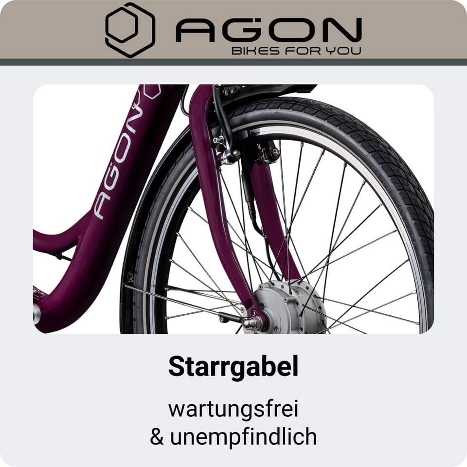 AGON E-Bike Cityrad Axis, 3 Gang, Nabenschaltung, Frontmotor, 536 Wh, Pedelec, Elektrofahrrad für Damen u. Herren - Thumbnail 8