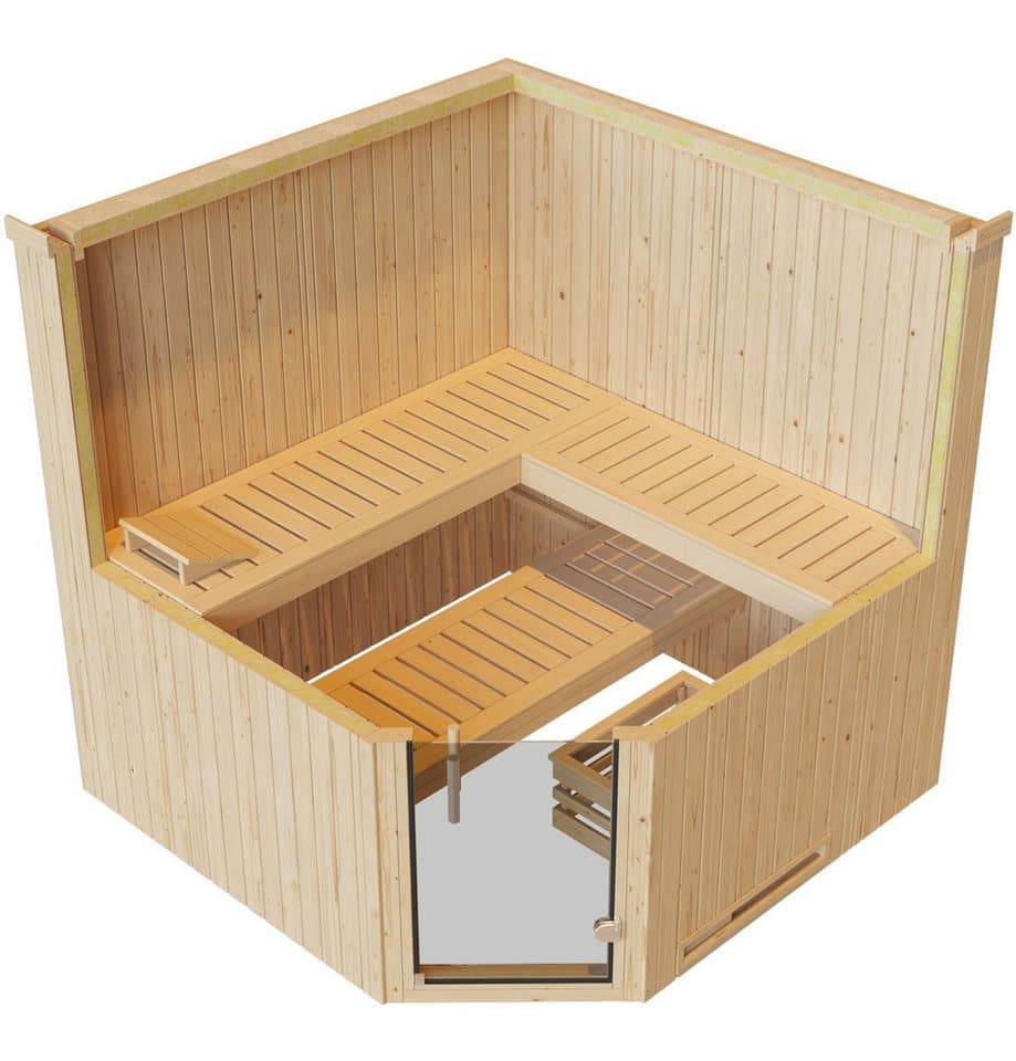 weka Sauna Element-Ecksauna VARBERG 3, BxTxH: 194 x 194 x 199 cm, 38 mm, vorgefertigte Elemente, moderne Ganzglastür - Thumbnail 7