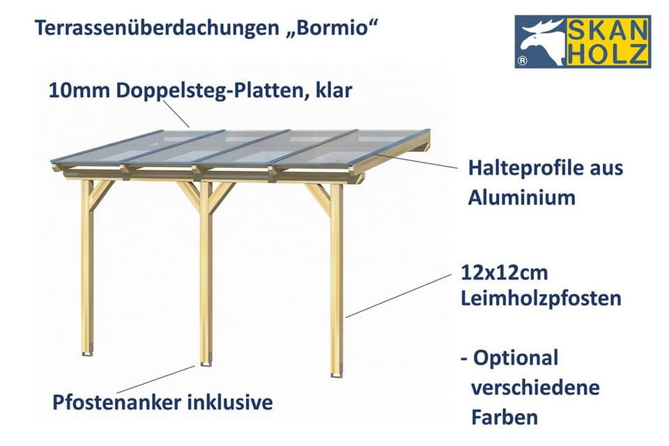 Skanholz Terrassendach Bormio, BxT: 434x250 cm, Bedachung Doppelstegplatten - Thumbnail 3
