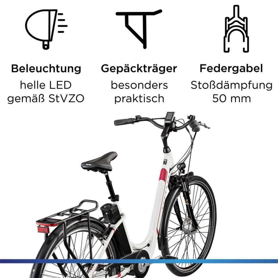Zündapp E-Bike Cityrad Z517, 7 Gang, Nabenschaltung, Frontmotor, 531 Wh, E Bike Damenfahrrad 28 Zoll 155 - 190 cm mit 7 Gang Nabenschaltung - Thumbnail 4