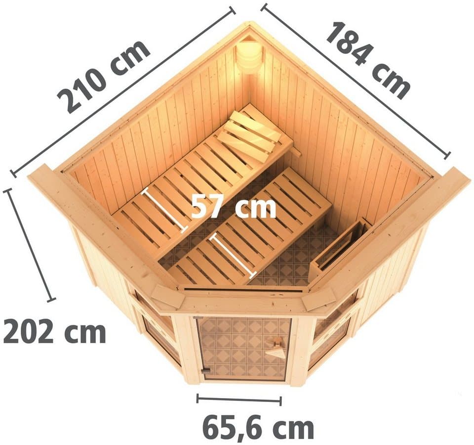 Karibu Sauna Aline 1, BxTxH: 210 x 184 x 202 cm, 68 mm, (Set) Ofen 9 KW externe Strg easy - Thumbnail 10