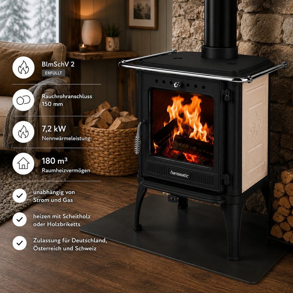 Hanseatic Kaminofen Ambrosia, 7,2 kW, Zeitbrand, Großer Feuerraum - Thumbnail 11