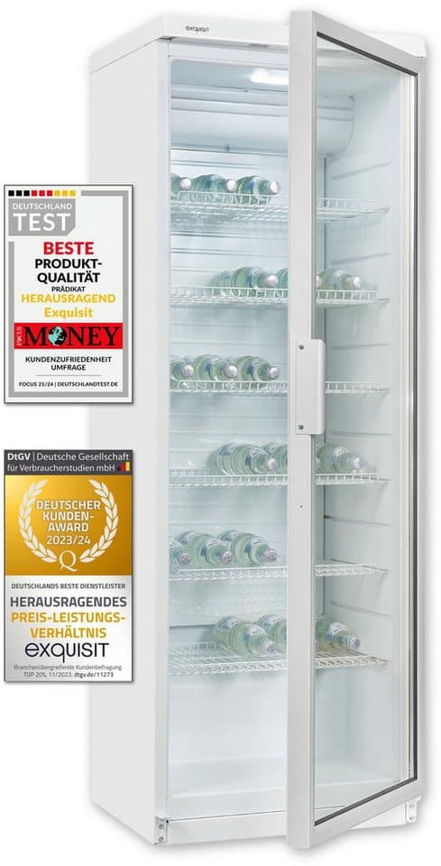exquisit Getränkekühlschrank GKS350-1-GT-280D weiss, 173 cm hoch, 60 cm breit, 6 robuste Gitterablagen zur Lagerung von Flaschen oder Getränkekisten - Thumbnail 2