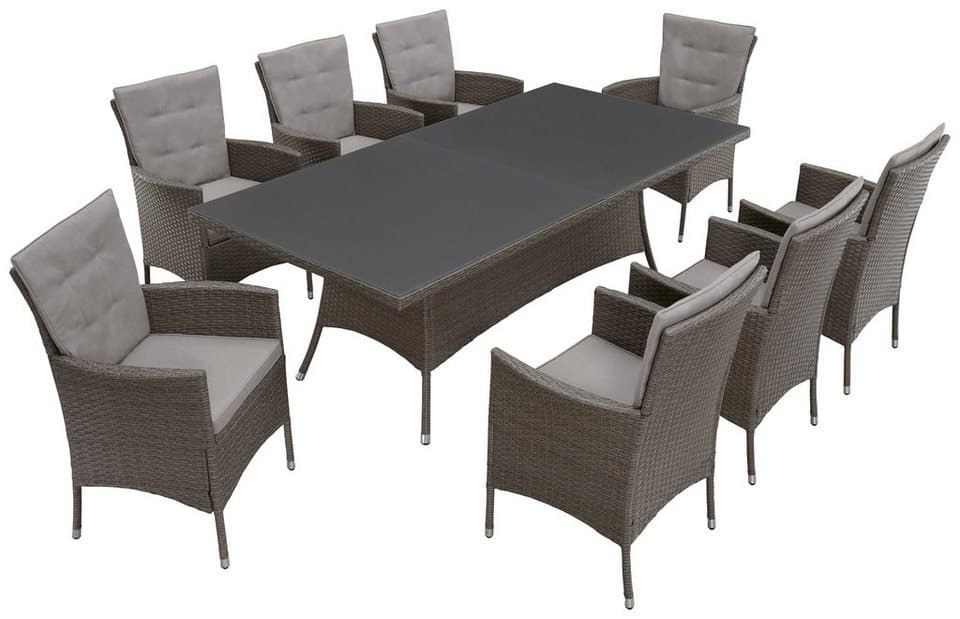 KONIFERA Garten-Essgruppe Mailand, (Set, 25-tlg., 8x Sessel, 8x Sitzauflage, 8x Rückenauflage, 1x Tisch), Polyrattan, verzinkter Stahl, Ablagefläche unter der Tischplatte - Thumbnail 3