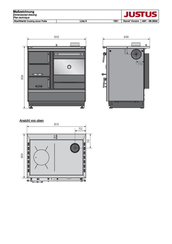 JUSTUS Festbrennstoffherd Linz II, 7 kW, Zeitbrand - Thumbnail 6