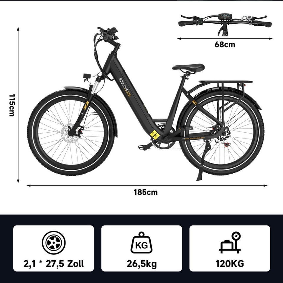 RCB E-Bike Pedelec G6 für Stadt und Gelände,27,5 Zoll Damen Elektrofahrrad,13Ah,60-100 km, 7 Gang, Heckmotor, 468 Wh, APP&NFC,ebike Damen,Gepäckträger hinten,max. Geschwindigkeit: 25 km/h - Thumbnail 6