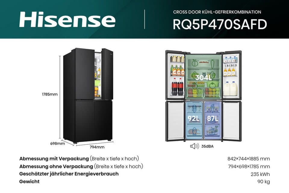 Hisense Multi Door RQ5P470SAFD, 178,5 cm hoch, 79,4 cm breit, MetalCooling Innenwand - Thumbnail 24