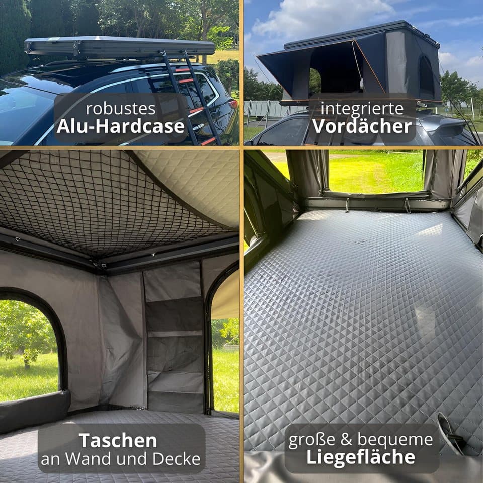 TZIpower Dachzelt Autodachzelt Auto Dach Zelt Vordach Schwarz/Grau Hardcase Aluminium, Personen: 2 (1 tlg) - Thumbnail 6