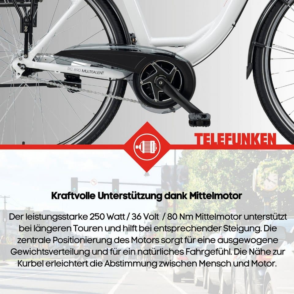 Telefunken E-Bike Cityrad Multitalent RC890, 7 Gang Shimano Nexus Schaltwerk, Mittelmotor, 468 Wh, Pedelec, Elektrofahrrad für Damen u. Herren - Thumbnail 8