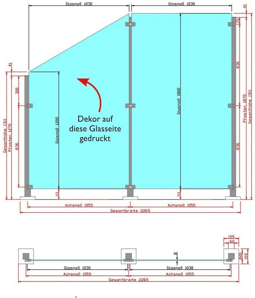 STAKET PRO Zaun, (Set), Glaszaun, Gesamtlänge: 2,29 m, 3 Pfosten - Thumbnail 8
