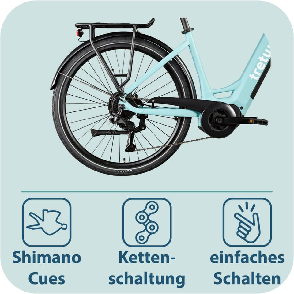 Tretwerk E-Bike Cityrad Amber, 9 Gang Shimano Cues U3020 Schaltwerk, Kettenschaltung, Mittelmotor, 733 Wh, E Bike Damen 28" Elektrofahrrad 155 - 185cm Hollandrad - Thumbnail 7