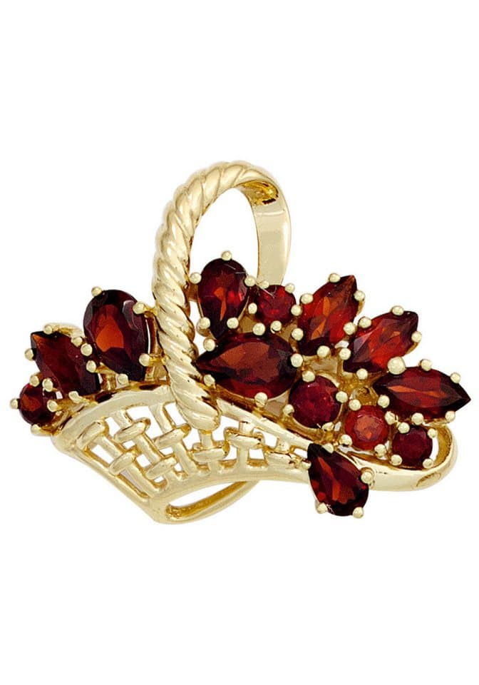 JOBO Brosche Korb, 375 Gold mit Granat