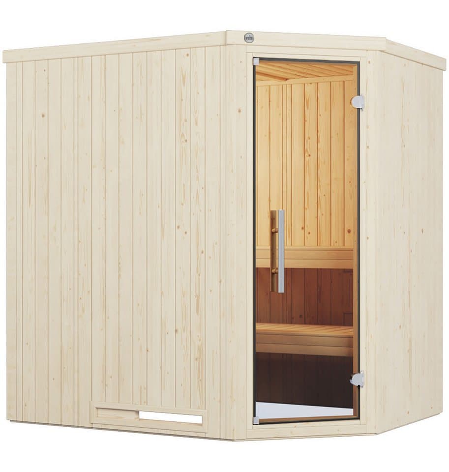 weka Sauna Element-Ecksauna VARBERG 1, BxTxH: 194 x 144 x 199 cm, 68 mm, vorgefertigte Elemente, moderne Ganzglastür - Bild 1