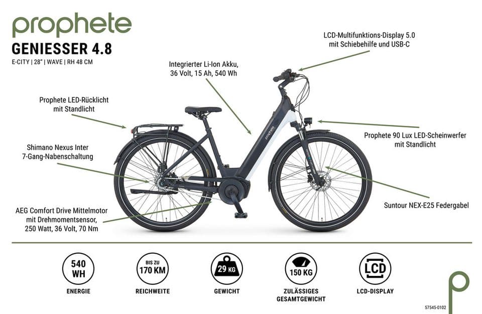 Prophete E-Bike Cityrad Geniesser 4.8, 7 Gang Shimano Nexus Schaltwerk, Nabenschaltung, Mittelmotor, 540 Wh, Pedelec, 10 Jahre Garantie auf den Rahmen - Thumbnail 13
