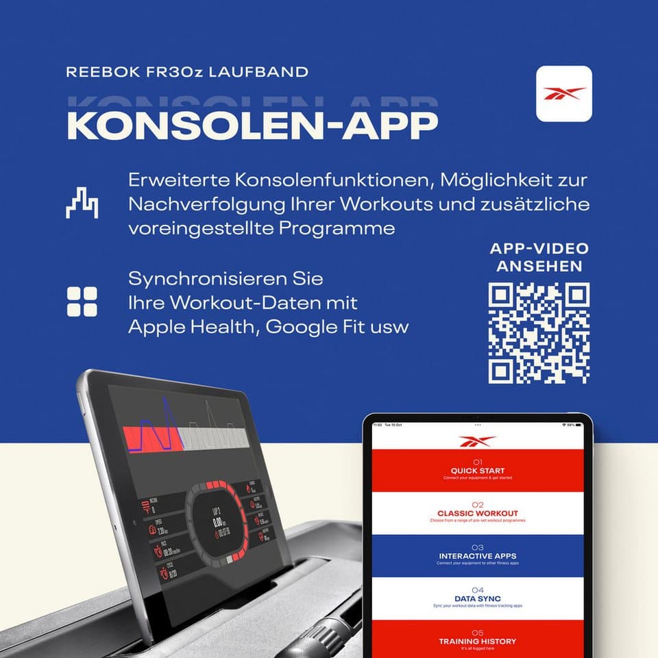 Reebok Laufband FR30z Floatride (mit integriertem Ventilator und Tablet-Halterung, Bluetooth), bis max. 20 km/h, mit Steigung, 150 kg max. Benutzergewicht - Thumbnail 27