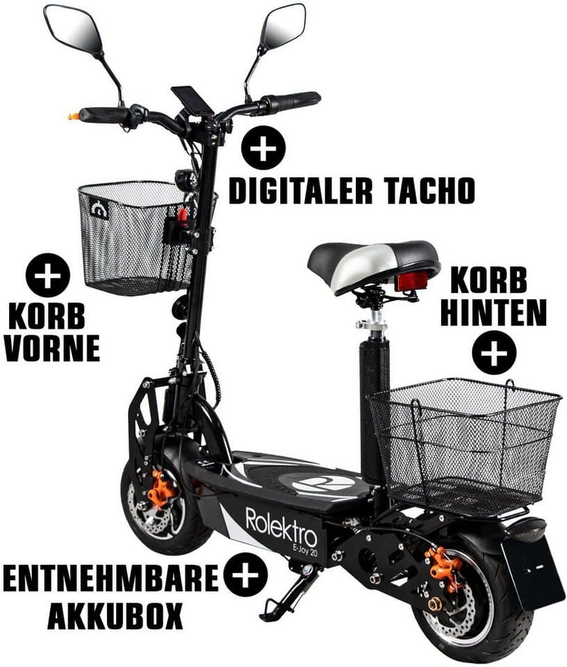 Rolektro E-Mofaroller E-Joy 20, Schwarz, 36V-12AH Blei-Gel Akku, 500 Watt, 20 km/h, bis zu 30 km Reichweite - Thumbnail 5